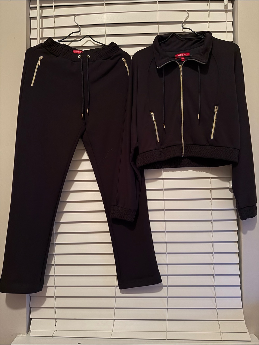 Guess Black Cropped Zip Jacket & Drawstring Track Pants